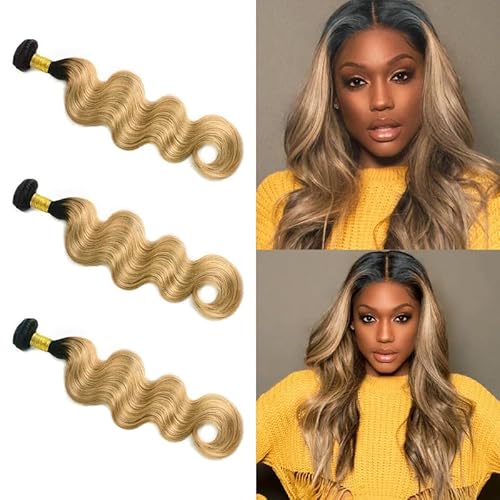 Honey Blonde Body Wave Bundles Human Hair T1B/27 Ombre Bundles Double Weft Brazilian Human Hair Sew-In Weave Extensions 26 28 30 Inch£¨Black Ombre Honey Blonde£©