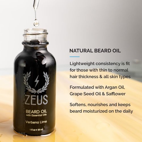 ZEUS Deluxe Men’s Beard Care Gift Set – Luxury Holiday Grooming Kit with Wash, Oil & Brush, Perfect Present for Husband, Dad or Boyfriend (Verbena Lime)