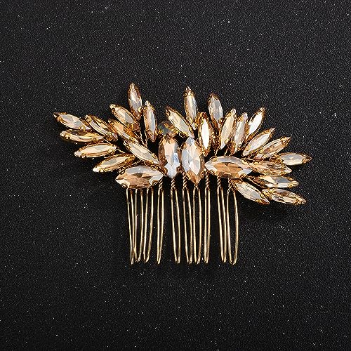 Teyglen Hair Comb, Bridal Wedding Gold Crystal Handmade Hair Side Comb, Red Blue Black Rhinestone Crystal Hair Pieces, Vintage Headpieces for Women Bride Girls