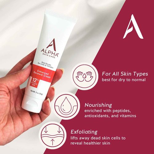 Alpha Skin Care Enhanced Renewal Cream, Anti-Aging Formula, 12% Glycolic Hydroxy Acid (AHA), Reduces Lines & Wrinkles, For Normal to Dry Skin, 2 oz, Pack of 3