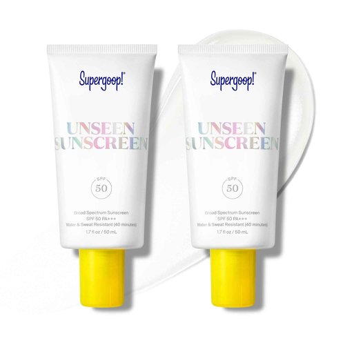 Supergoop! Unseen Sunscreen - SPF 50 - Clear & Invisible Face Sunscreen + Broad Spectrum + Makeup-Gripping Primer - Weightless, Scentless, Oil Free - For All Skin Types & Tones - 1.7 fl oz, 2 Pack