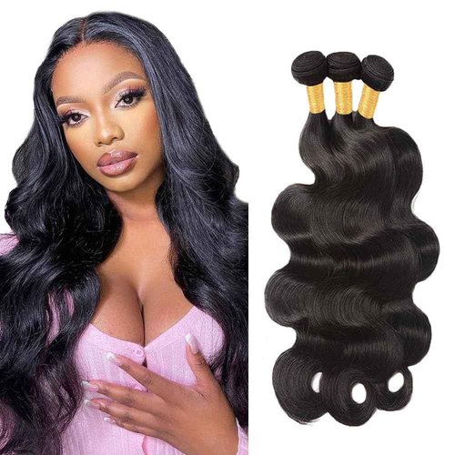 Body Wave Bundles Human Hair Natural Black Color Body Wave Bundle Hair Extensions 22 24 26 Inch Grade 8A Brazilian Virgin Remy Hair 3 Bundles Double Weft Hair Weave