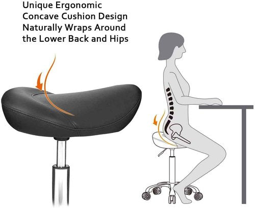 EASY LIFE Saddle Stool Rolling Chair Hydraulic Adjustable with Wheels for Office Home Salon Spa Studio (Black)
