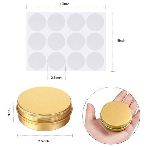 Patelai 2 oz 120 pcs Metal Round Tins Aluminum Tin Cans Salve Tins Containers with Screw Lid 20 Sheets Stickers for Salve Spice Candies Balms Candles(Gold)