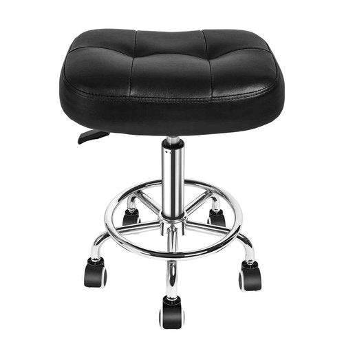 Rolling Stool Wider Rectangular Cushion-Provides a Comfortable, Stable Support Surface with Loop Footrest for Leg Support,Adjustable Stool with Wheels for Salon Tattoo Massage Office Home (Black)