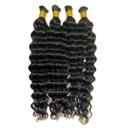 XISHIHONGYAN Bulk Human Hair Deep Curly - 4 Bundles (200g) Weft-Free Seamless for Box & Boho Knotless Braids 16" 18" 20" 22" Natural Black