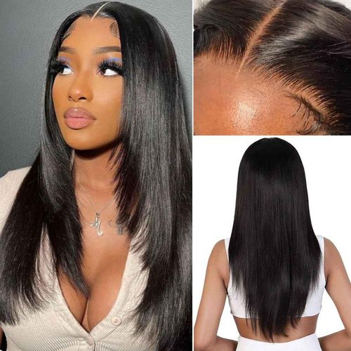 Qunali Lace Front Wigs Human Hair 13x4 Straight Lace Front Wigs HD Transparent 200% Density Glueless Wigs For Black Women Pre Plucked With Baby Hair 22inch