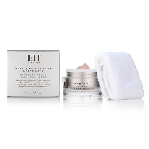 Emma Hardie 50ml Purifying Pink Clay Detox Mask with Cleansing Cloth, To Cleanse, Balance, Exfoliate & Rejuvenate Skin, Suitable for Most Skin Types, Including Sensitive Skin, Vegan & Cruelty Free