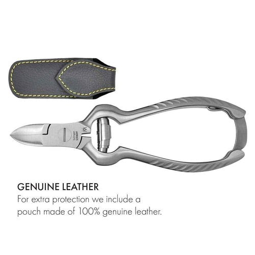 p125 - Pedicure Heavy Duty Toenails Nippers FINOX Surgical Steel Toe Nail Cutters German Stainless Barrel Spring Podiatry Clippers Tool in Leather GERmanikure Solingen