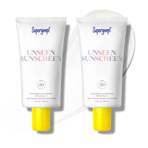 Supergoop! Unseen Sunscreen - SPF 50 - Clear & Invisible Face Sunscreen + Broad Spectrum + Makeup-Gripping Primer - Weightless, Scentless, Oil Free - For All Skin Types & Tones - 2.5 fl oz, 2 Pack