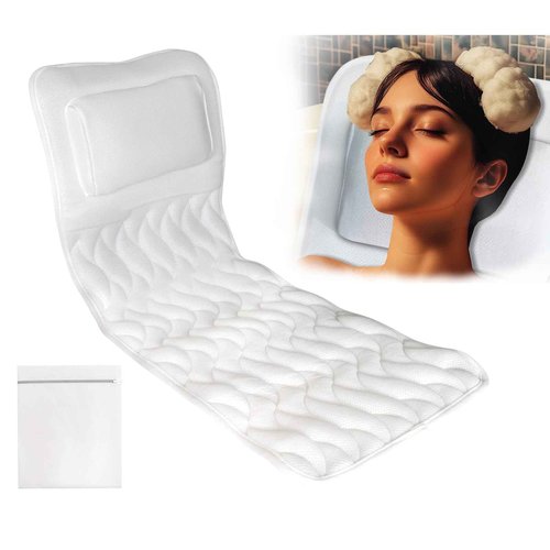 EMMTEEY Luxury Full Body Bath Pillow for Tub - Soft Bath Tub Pillows for Head and Neck Back & Lumbar Support, Non-Slip Bathtub Pillow for Relaxing Spa Gifts Bathtub Accessories