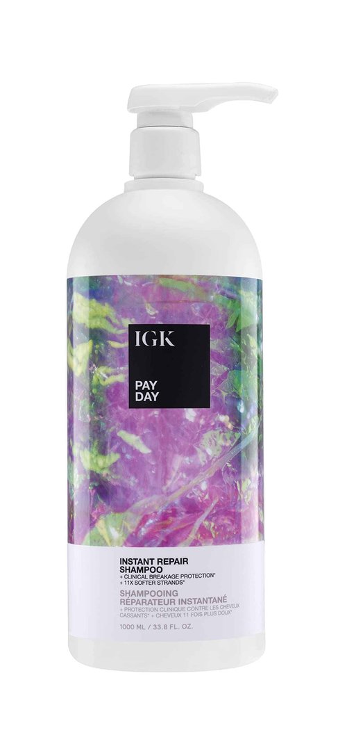 IGK PAY DAY Instant Repair Shampoo Liter | Bond-Building + Damage Repair | Vegan + Cruelty Free | 33.8 Oz