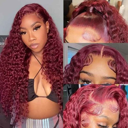 Jasperel 99J Burgundy Lace Front Wigs Human Hair Wigs Pre Plucked Deep Wave Glueless Wigs Human Hair 99j Deep 13x4 Lace Frontal Wigs 26 Inch New