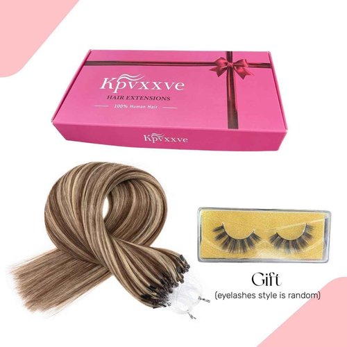 Kpvxxve 24 Inch Human Hair Extensions Micro Beads Hair Extensions Ombre Remy Human Hair Brown with Bleach Blonde Micro Loop Human #4/613 Microbeads Hair 50g 1g/s