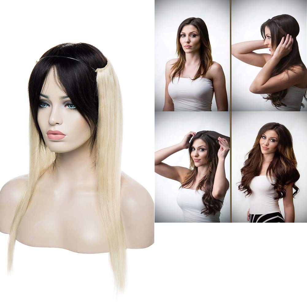 MY-LADY Thicker One Piece Wire Hair Extensions Real Human Hair 18 Inch Invisible Wire Headband Secret Miracle Wire Hidden Fish Line Hair Extensions Platinum Blonde 100g