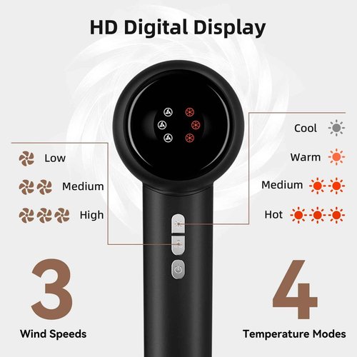 Hair Dryer with Smoothing Comb, 160000RPM High Speed Blow Dryer, Negative Ionic Hair Care, Fast Drying and Less Heat Damage, Thermo-Control Low Noise & Portable with Diffuser, Black