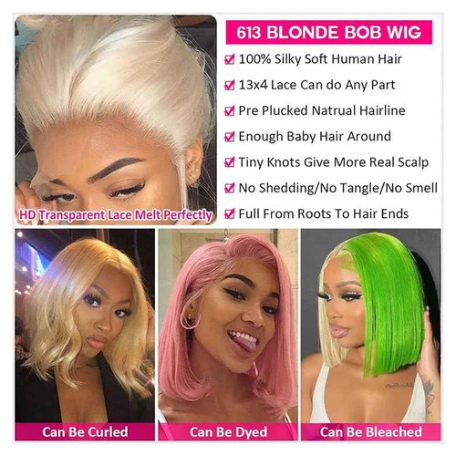 Blonde Bob Wig Human Hair 613 Lace Front Wigs Human Hair 200% Density 13x4 HD Lace Frontal Wig Pre Plucked With Baby Hair Glueless Short Straight Bob Wigs for Women (14 inch, 613 bob wig)