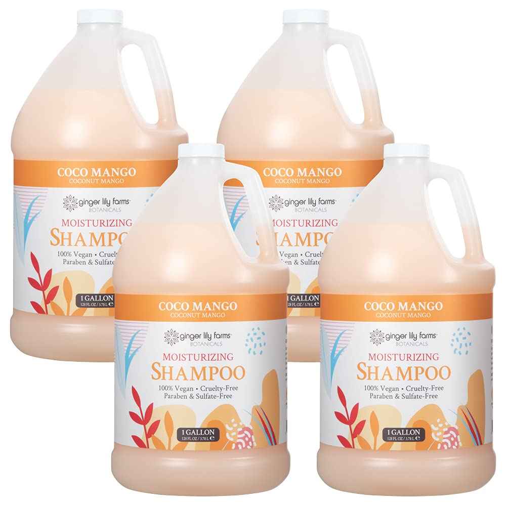 Ginger Lily Farms Botanicals Moisturizing Shampoo for All Hair Types, Coco Mango, 100% Vegan & Cruelty-Free, Coconut Mango Scent, 1 Gallon Refill (Pack of 4)