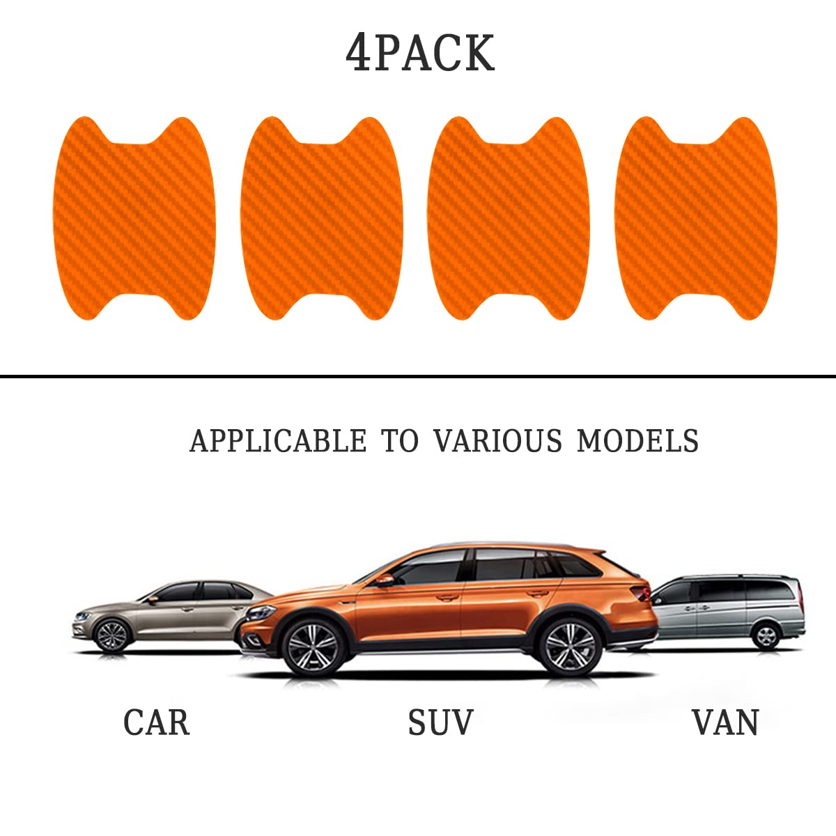 4PCS Car Door Handle Protector Sticker, Universal Carbon Fiber Anti-Scratches Auto Protective Film, Car Door Side Paint Cover Guard Stickers Fit for Most Car Handles （Orange/4PCS）