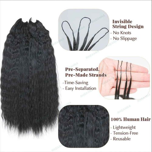 RHEANNA Feather Crochet Human Hair Extensions Wet and Wavy Knotless Pre-Separated Crochet Hair Extensions Human Hair With String In The Middle Braid 16inch 120g