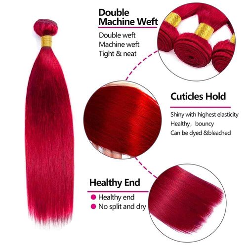 Condescension Brazilian Red Human Hair Bundles 22 24 26 Inch Straight 3 Bundles Human Hair 100% Unprocessed Remy Brazilian Virgin Weave Hair Red for Women