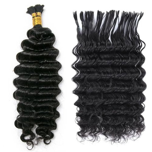 Pre-Divided Deep Wave Double Drawn Human Hair For Boho Braids Curly Bulk Human Hair No Weft For Braiding Human Hair Extensions 16inch 200g