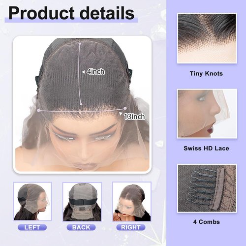 INVITEYOU 13x4 Body Wave Lace Front Wigs Human Hair Pre Plucked 180 Density HD Transparent Lace Frontal Wigs with Baby Hair Natural Hairline Gluesless Human Hair Wigs for Women Black 26 Inch