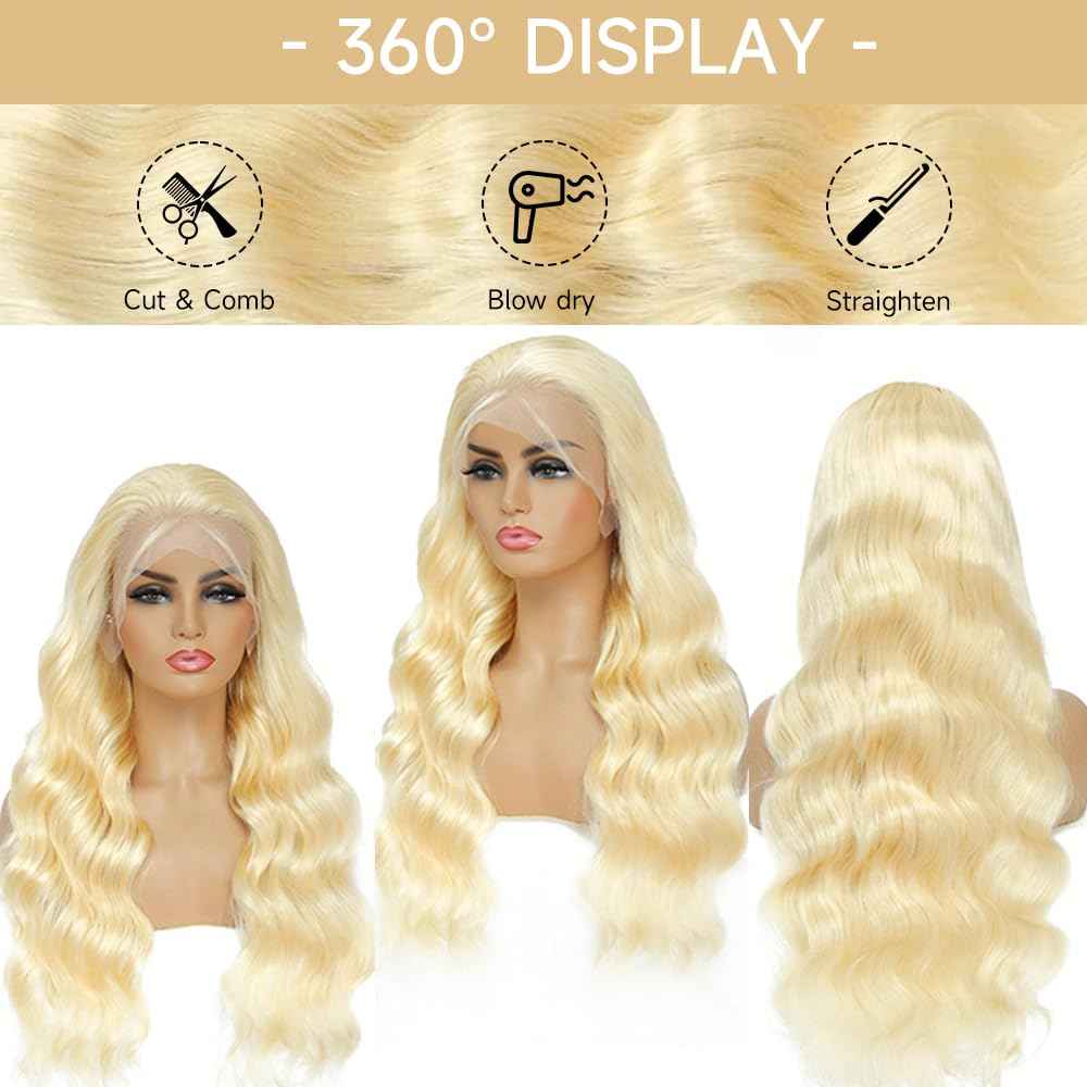 KEGOO 613 Lace Front Wig Human Hair Blonde Wig Human Hair 12A 13x6 Body Wave Blonde Lace Front Wigs Pre Plucked 200% Density 613 Blonde Wig 22 Inch
