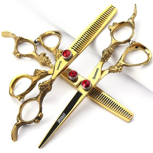 Gold Dragon Professional Hairdressing Scissors - 7/7.5/8 Inch, Gold and Black, 6 Inch 3-Piece Set