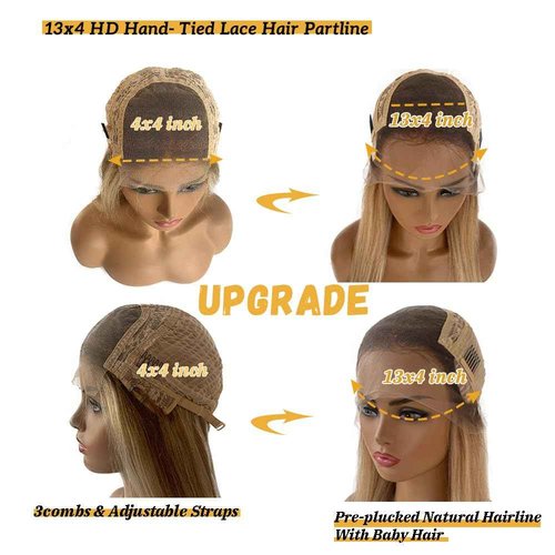 13x4 Transparent Brown Ombre Lace Front Wig Human Hair for Women,Highlight Ash Brown to Blonde Lace Front Wigs Glueless Straight Soft Brazilian Human Hair Pre Plucked Hairline with Baby Hair(#8/18/60)