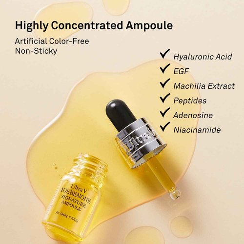Ultra V Idebenone Signature Ampoule - Anti Aging Antioxidant Serum – Peptides, Niacinamide, Hyaluronic Acid – Anti Wrinkle, Smoothes, Softens Skin - 0.27 fl.oz 4 Packs 12,000ppm