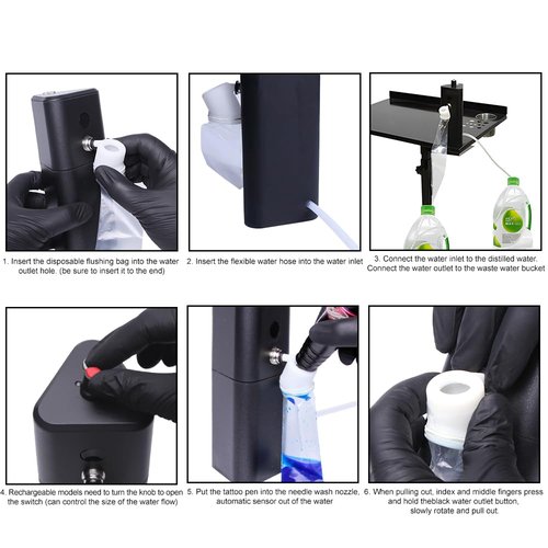 Tattoo Needle Cleaner Machine,Auto Sensor Flushing,Cleaning Tattoo Ink,With Magnetic Suction Function,Portable,to Clean Professional Cartridge Needle and Tip(Cordless Version) (BLACK)
