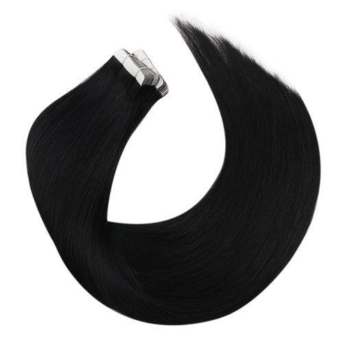 Moresoo Tape in Hair Extensions Human Hair #1 Jet Black Hair Tape in Human Hair Extensions Invisible Glue in Extensions Real Hair Straight 40 Pieces 100g 24 Inch
