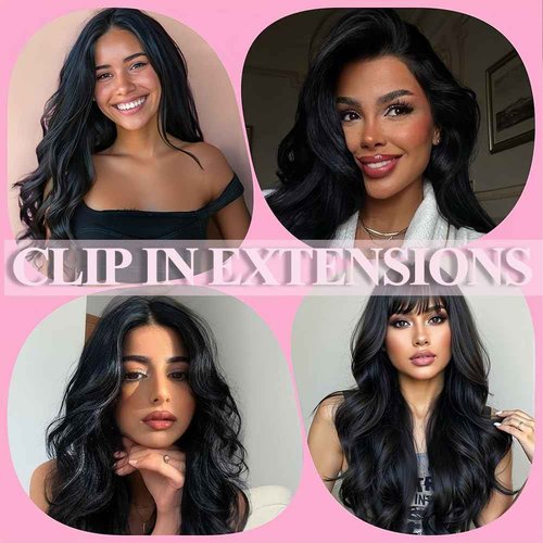 Clip in Hair Extensions Real Human Hair, #1 Jet Black Human Hair Extensions, 22 Inch 7Pcs 115g Human Hair Clip in Extensions, Double Weft Seamless Invisible Extensions Human Hair for Women