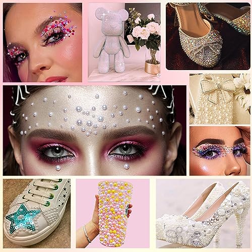 Flatback Pearls Rhinestones for Craft 30g 1400Pcs (2-10mm) Half Round Resin AB Color Rhinestones Pearls for Nail Art Face Body Tumblers-Green