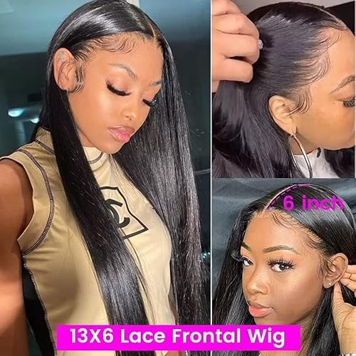BELE 18 inch 13x6 Transparent Lace Front Wigs Human Hair 180% Density Brazilian Straight HD Lace Front Glueless Wigs Virgin Huamn Hair for Black Women Natural Color Pre Plucked with Baby Hair