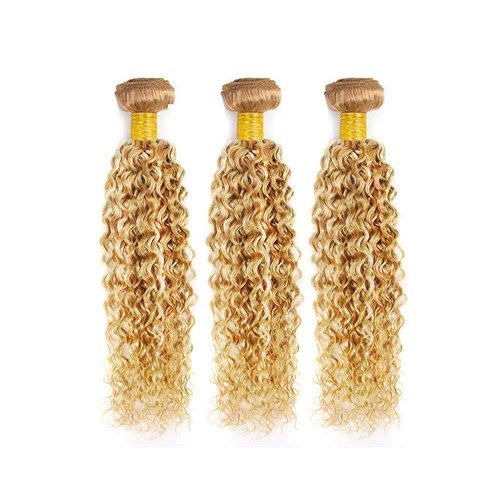 Hydtxc Bundles Human Hair P27/613 Blonde Jerry Curly Human Hair Bundles 22 24 26 Inch Highlight 12A Raw Unprocessed Brazilian Virgin Quick Weave Hair for Black Women