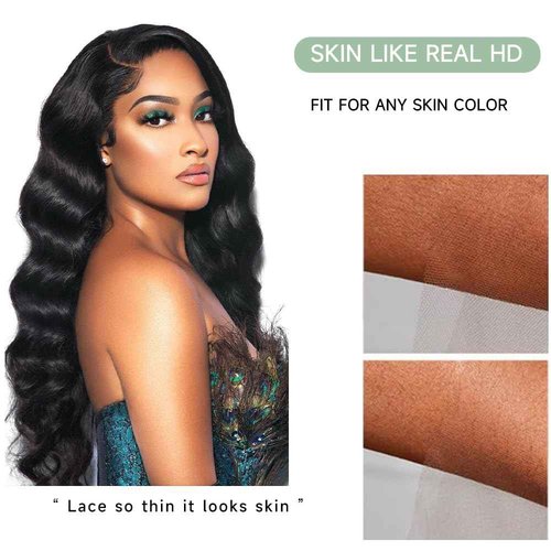 VKVL 32 Inch Body Wave Lace Front Wigs Human Hair Pre Plucked 13x4 HD Lace Frontal Wigs Human Hair 200 Density Glueless Wigs Human Hair with Baby Hair Natural Black