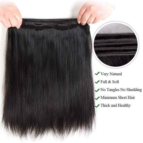 Afeier Straight Bundles Human Hair 20 22 24 26 Inch Straight Hair 10A Double Weft Hair Extensions for Women 4 Bundles Deals 100% Unprocessed Virgin Human Hair Natural Black