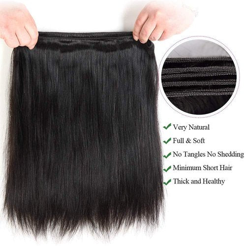Human Hair Bundles Straight Hair 20 22 24 Inch 3 Bundles Human Hair 100% Unprocessed Brazilian Remy Virgin Hair Extensions Sew In Hair Bundles Natural Black
