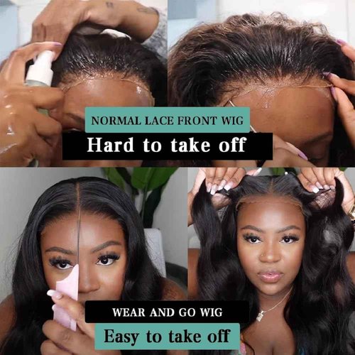 Wear and Go Glueless Wigs Human Hair Pre Plucked Pre Cut 14 Inch Body Wave Bob Wig Human Hair 4x4 Lace Front Wigs for Black Women Brazilian Virgin Human Hair Bob Wigs Glueless 180% Density