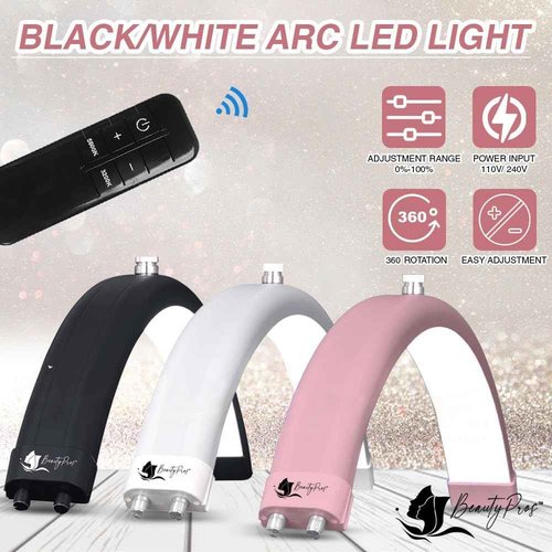 BeautyPros Lash Light - LED Half Moon Lamp - Eyelash Tech, Makeup Studio & Salon Light - Adjustable Brightness Warm to Cool (White, 26 Inch)