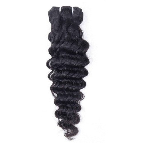 FQ Brazilian Deep Wave Bundles with Closure Deep Curly Weave Human Hair Bundles with Lace Closure Unprocessed Virgin Hair Weft Bundles and 4x4x1 Closure(12 14 16+10, 70g/bundle)