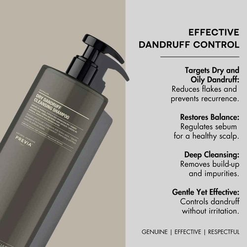 PREVIA Dry Dandruff Cleansing Shampoo | Extra Life - The Virtuous Scalp Ritual | Natural Treatment with Organic Plant Extracts | Certified Vegan, Cruelty-Free & Dermatologically Tested | 32.1 oz