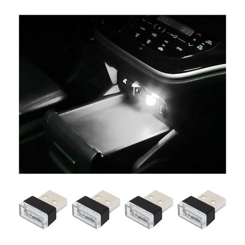 Augeny 4 PCS USB LED Car Interior Atmosphere Lamp, Plug-in USB Decor Night Light, Portable Auto Ambient Lighting Kit, Universal Vehicle Interior Accessories for Most Cars (White)