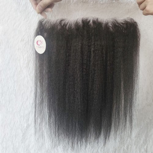 Forawme Brazilian Virgin Kinky Straight Human Hair Pre Plucked Full Lace Frontals Pieces 20 Inch 1B Natural Color 13X4 Ear To Ear Lace Frontal Closure With Baby Hair