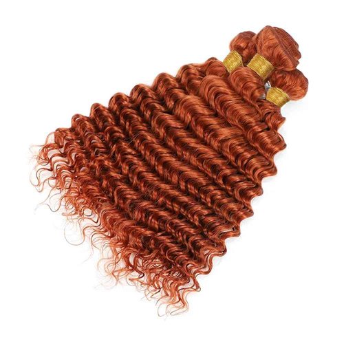 QEUOPE Color 350 Burnt Orange Deep Wave Human Hair Bundles Double Weft Brazilian Hair Extersions Ginger Deep Curly Wet and Wavy Bundles Soft Silky for Black Women 26 28 30 Inch