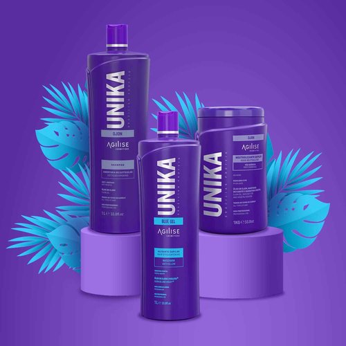Agilise Unika Brazilian Keratin Hair Treatment Straightening for Blonde Hair – Straightener Gel with Ojon Oil & Violet, No Yellow – Keratina para alisar el pelo decolorado sin formol – Blue