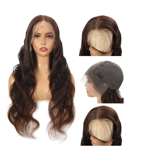 Auburn Brown Body Wave Lace Front Wig - 200 Density, HD Transparent Lace, Glueless, Baby Hair, Chestnut Brown Colored Human Hair Wig - 13x6