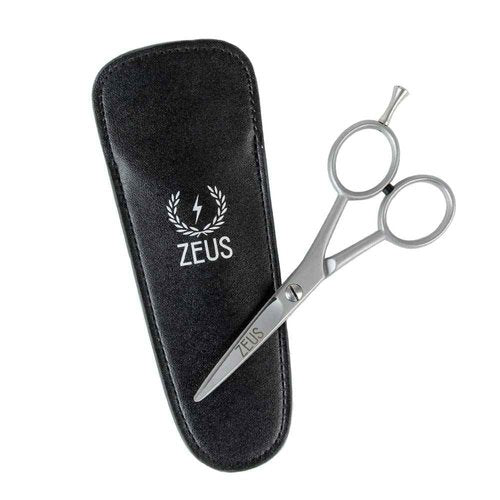 ZEUS Stainless Steel Beard Trimming Scissors with Leather Case, Facial Hair Clipping Tool for Barber Quality Beard & Mustache Trim (Made In Germany)
